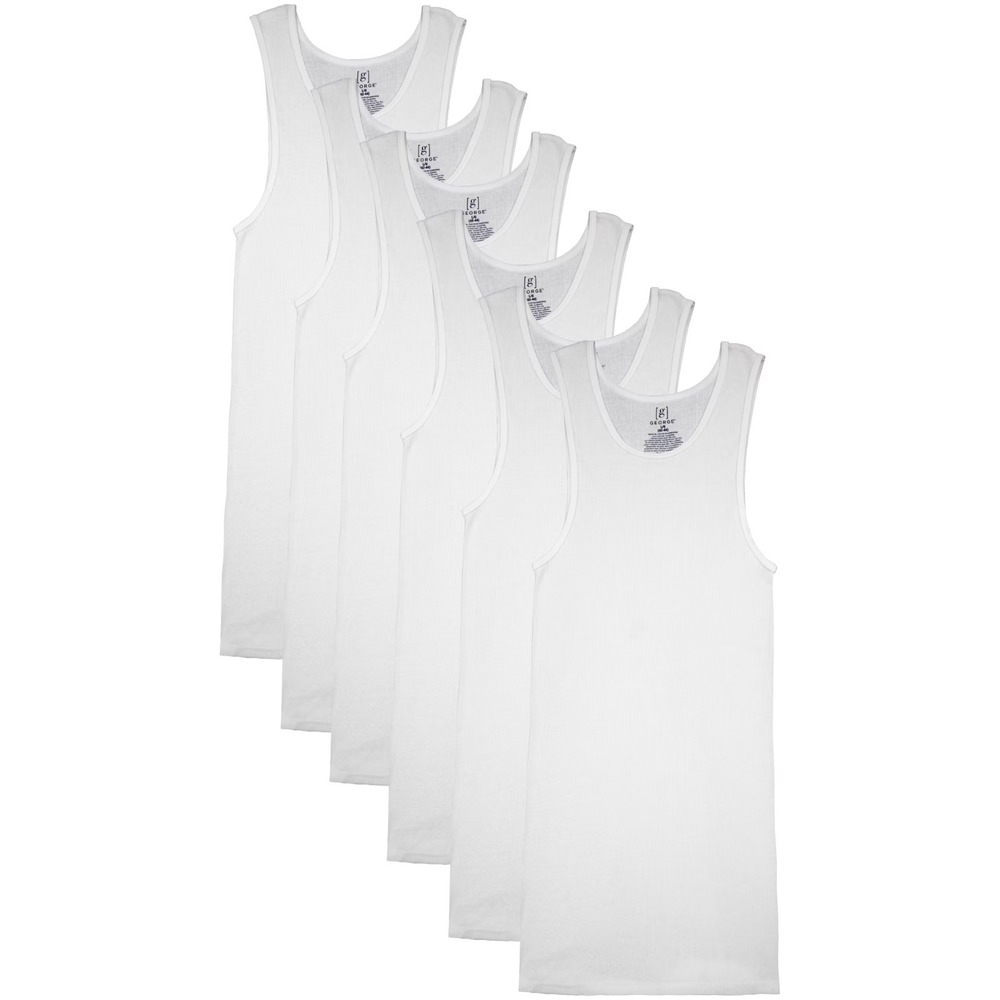 George Mens Ribbed Collar Sleeveless Pullover A-Shirts 6-Pack White Size XL